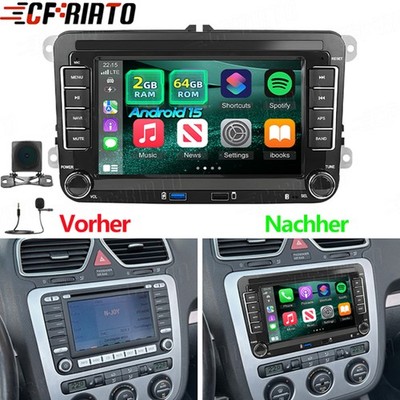Apple Carplay Für VW GOLF 5 6 Plus Touran Caddy T5 Android 15 Autoradio Navi Kam