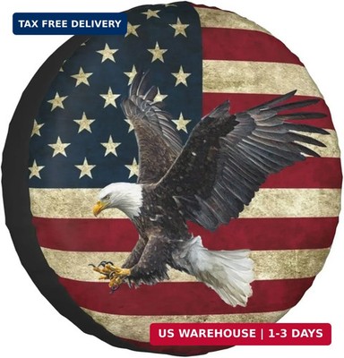 Bald Eagle American Flag Spare Tire Cover RV Trailer SUV Truck Waterproof 15''