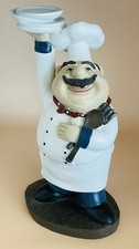 Smiling Fat Chef Figurine Holding Plates 10" High
