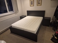 Malm Black Brown European Double Bed with Mattress and Side Tables