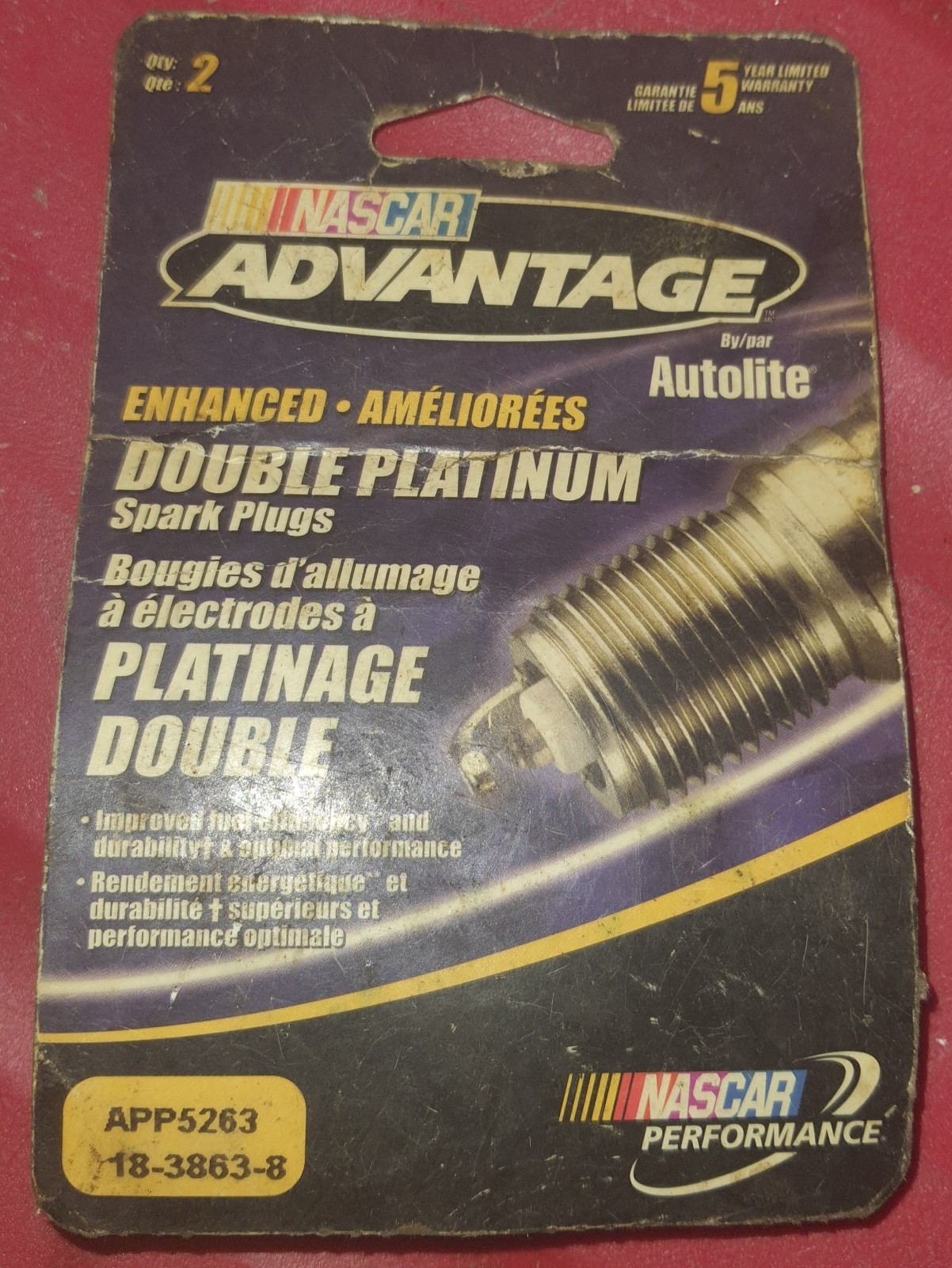 Autolite APP5263 Double Platinum Spark Plug NASCAR Advantage 2Pack NOS 18-3863-8