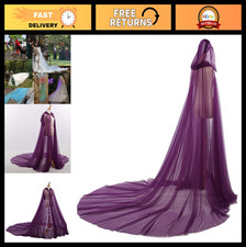 Elegant Women's Hooded Tulle Cape Cloak for Weddings, Bridal Dress, Long Train