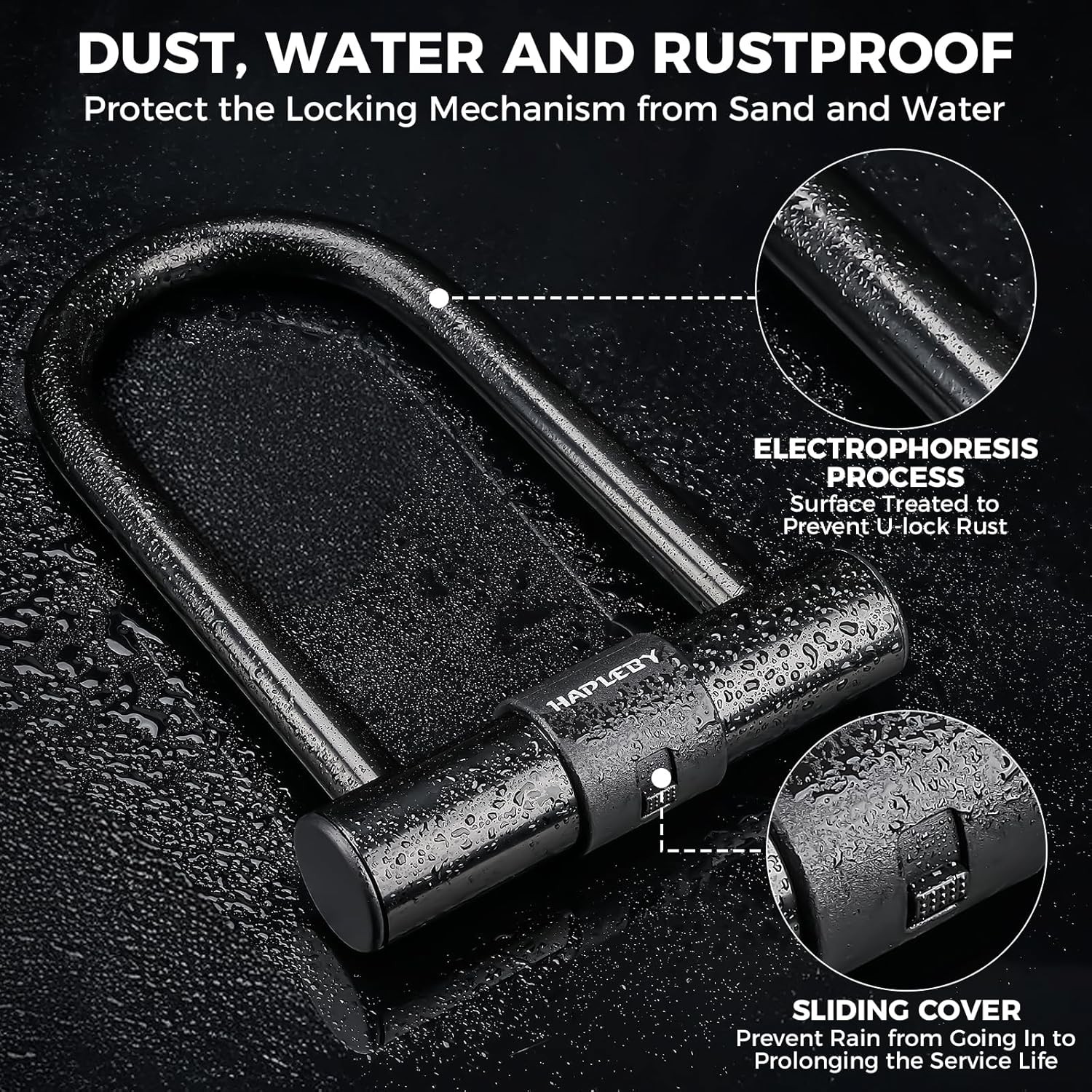 Hapleby Bike U-Lock Set with 2 Keys & 6ft Steel Cable Heavy Duty Anti-Theft