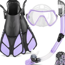 Mask Fin Snorkel Set Travel Size Gear Adults Panoramic View Anti-Fog Mask Fins