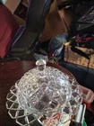 Vintage Clear Glass Anchor Hocking Prescut Round Covered Butter Dish