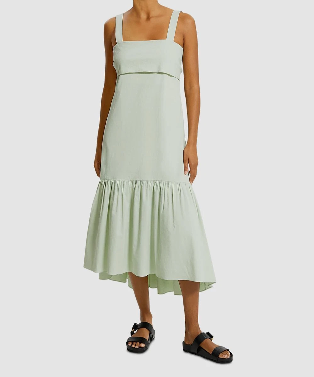 $396 Theory Womenu0026#039;s Green Linen Blend Tie Back Sleeveless Midi Dress  Size L | eBay