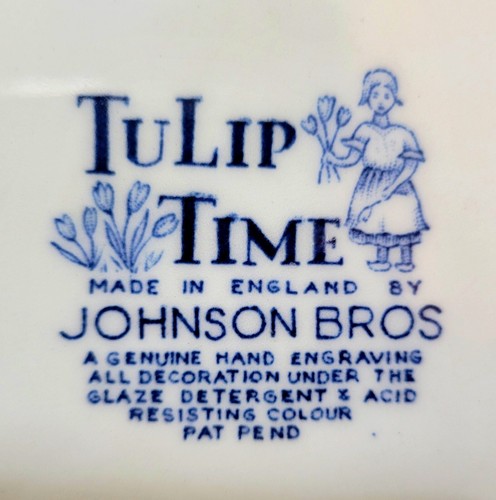 Johnson Brothers Tulip Time Blue Oval Platter Windmills Children England 1960's - Picture 3 of 17