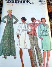 LOVELY VTG 1970s DRESS, TOP, SKIRT, PANTS, TIE Sewing Pattern 12/34