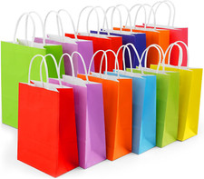 24 Pieces Kraft Paper Party Favor Bags With Handles, 8 Colors Small Gift Bags Bu