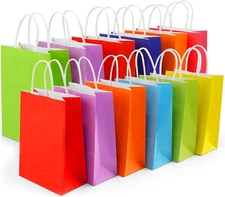 24 Pieces Kraft Paper Party Favor Bags With Handles, 8 Colors Small Gift Bags Bu