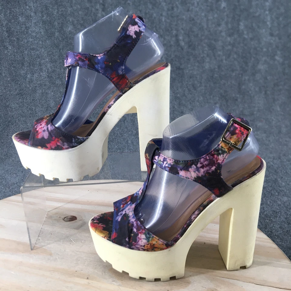 Bamboo Johnny 高跟鞋女式 9 厚底露背花卉多色面料 — 第 2/4 张图片