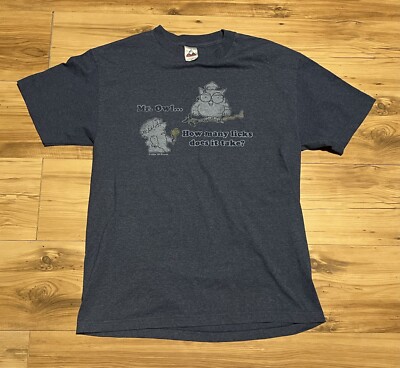 Vintage Y2K Tootsie Roll Pop Owl How Many Licks Shirt Mens Large Blue