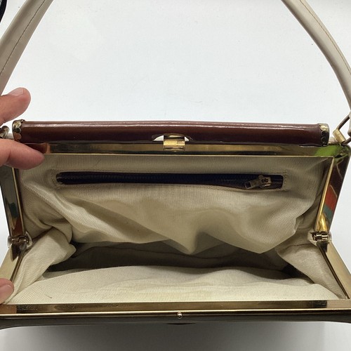 Vintage 1950’s White Serval Leather 11”x3”x7” Pinup Clasp Purse W/ Strap - Picture 7 of 9