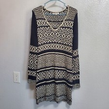 Miss Me Sweater Dress Women M Black Ivory Nordic V Neck Long Sleeve Casual FLAW