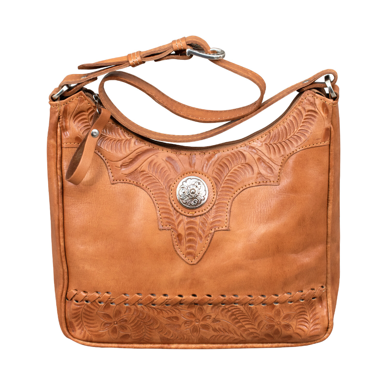 American West Womens Harvest Moon 10in CC Natural Tan Leather Handbag Bag OS