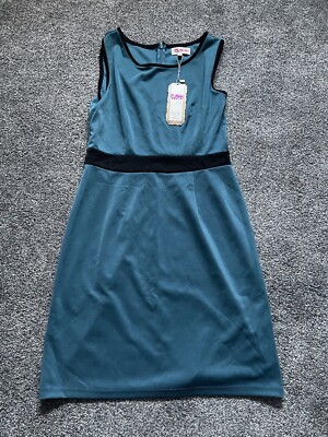 NWT Womens Cushh Peplum Dress, Size 10-12, Teal, Black, Sleeveless, (5)