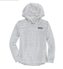Vineyard Vines Hoodie Girls L 14 Stripe Velour Shep Shirt Pullover White Blue