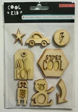 Crate Paper Cool Kid Wood Embellishments-8 Pieces