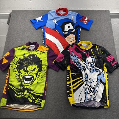 PEARL IZUMI MARVEL COMIC SILVER SURFER HULK CAPTAIN AMERICA CYCLING JERSEYS M