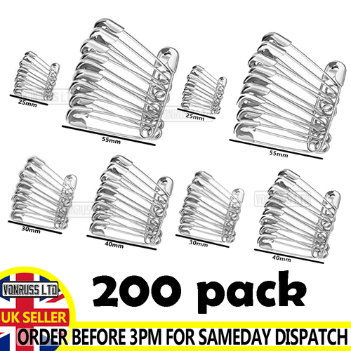 Safety Pins 100 or 200 Pcs Needles Assorted Small Medium Large Sewing Craft - Picture 3 of 3