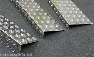 SGS Aluminium CHEQUER Plate Folded STEP TREAD Anti Slip 5 Bar GLUE ON 2mm Thick