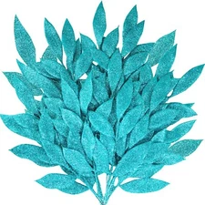 20 PCS 12.7" Teal Glitter Bay Leaf Sprays Artificial Christmas Tree Picks