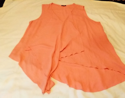 Venus Women's Peach V-Neck Sleeveless Asymmetrical Hemline Blouse SZ 2X