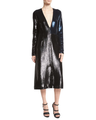 sequin v neck midi dress Navy Blue Sequin Half Sleeve V Neck Midi Dress