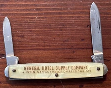 ULTRA RARE CAMILLUS FOLDING KNIFE ADVERTISING GENERAL HOTEL SUPPLY CO TEXAS