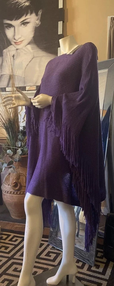 Cardigã suéter feminino Melissa McCarthy Seven7 frente aberta tamanho 2X franja roxa - Imagem 2 de 4