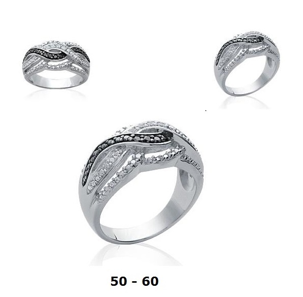 Bague Rhodié En Argent 925 - Taille 52 - Cylindre Pavé Diamants Noir & Blanc - Dolly-Bijoux