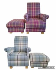 Porter & Stone Balmoral Fabric Adult Chair & Footstool Tartan Check Armchair