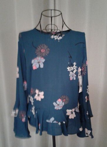 NWT • Floral Print Boho Peasant Blouse • Flounce Hem Top • Bell Sleeves • XS - Picture 1 of 6