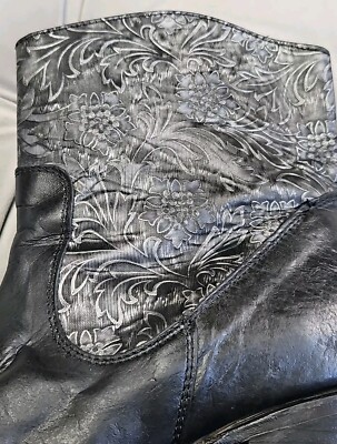 Pistolero Black Leather Silver Floral Zip Up Cowboy Boots  display picture 3