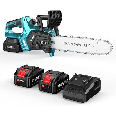 Seesii 12'' Electric Handheld Chainsaw Kit Cordless Chain Saw w/ 2 Battery