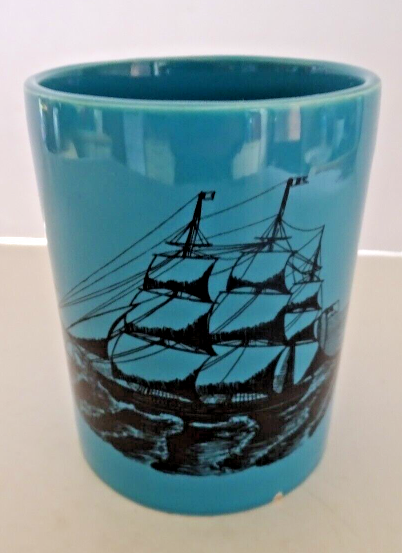Portmeirion Pottery Sailing Ships Utensil pot Blue Stoke On Trent