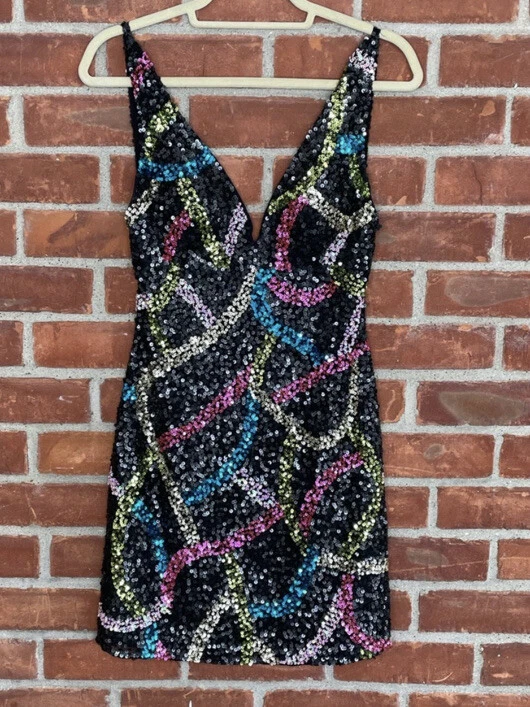 Scala Y2K 8 lentejuelas seda acolchado busto espalda baja mini vestido baile graduación fiesta vestido Foto 4 de 4