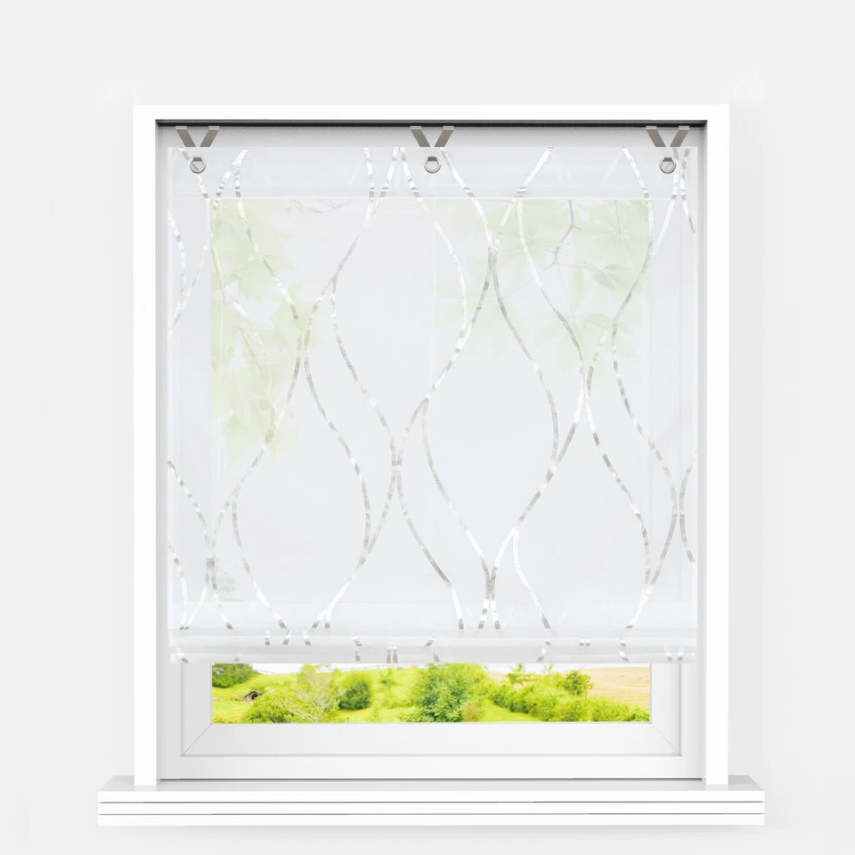 Voile Raffrollo Streifen Raffgardine mit Ösen Vorhang Küche Gardine ohne Bohren - Bild 3 von 4