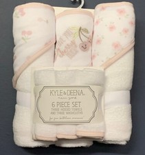 Kyle  Deena 6 Piece Set Pink  White 3 Hooded towels/ 3 Washcloths