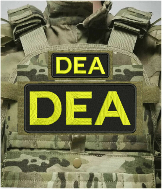 D E A EMBROIDERY PATCH 4X10 AND 2X5 HOOK ON BACK BLACK/YELLOW