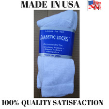Creswell Top Quality 3 Pairs Made In USA Diabetic Socks White Crew 13-15 Size