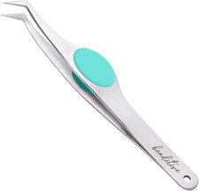 High Precision Angled Tip Tweezers with Cushion Stainless Steel Teal