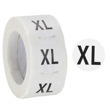 1Roll Clothing XL Size Stickers 1" Round Coded Self-Adhesive Labels Black