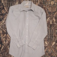 Pronto Uomo Non-Iron Men s Blue/White Striped Dress Shirt 15.5 32/33