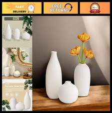 Set of 3 White Ceramic Bud Vases - Modern Minimalist Home Decor, Boho Aesthetic