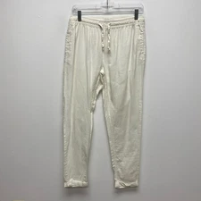 Onia Womens Ivory Linen Blend Drawstring Elastic Waist High Rise Ankle Pants S/M