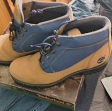 Timberland Tan Blue Men's Ankle Hiking Boots Leather Fabric Lace Up