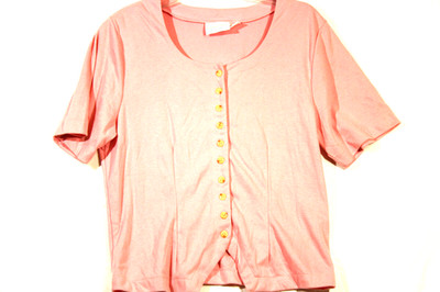 Jaclyn Smith Sport Top Womens Medium Pink Button Up Short Sleeve Casual Blouse