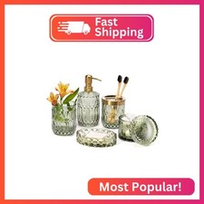 EMPO 6PCS Bathroom Clear Glass Accessories Set Lotion Soap Dispenser, Soap Dish