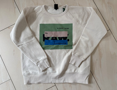 G-Star RAW Damen Pullover Sweatshirt Rundhals Langarm Weiß Logo-Print Gr. M